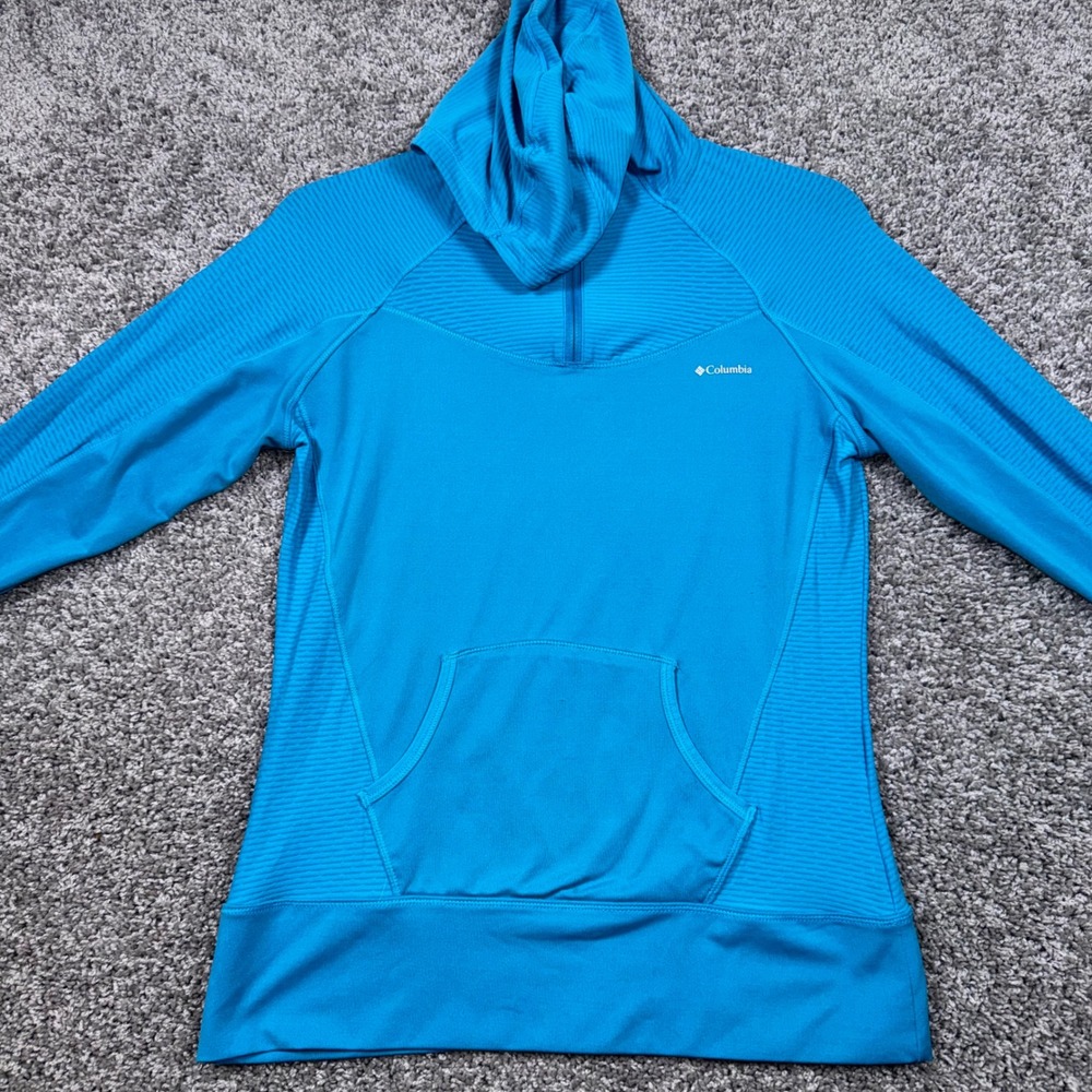 Columbia Omni-Wick Hoodie Women Quarter Zip Thumb Holes Blue Small EXCELLENT